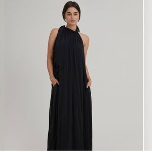 Something Navy black long halter dress